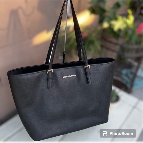 Jetset Authentic Michael Kors Black shoulder Sofiano Leather Work Vacation Bag - Picture 1 of 15